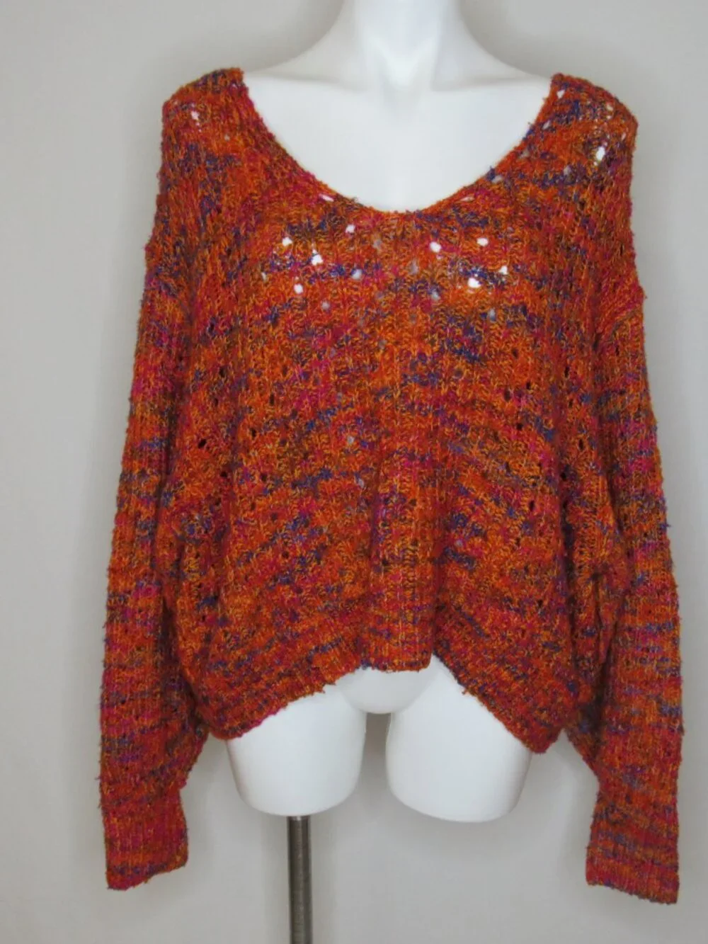 Free People Highland V-NeckOrange Space Dye Sweater Women's S Small